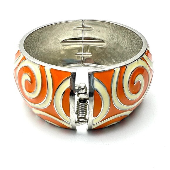 Retro Groovy Orange Swirls Clamper Bracelet — Size 7 1/4 — EUC - Picture 5 of 8